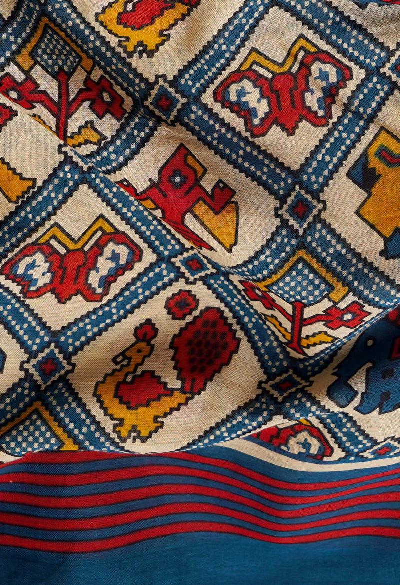 Multi Pure Patola Printed Mulmul Cotton Saree-UNM59772
