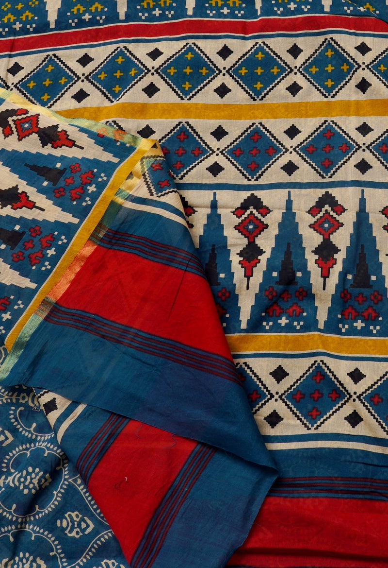 Online Shopping for Multi Pure Patola Printed Mulmul Cotton Saree with Hand Block Prints from Rajasthan at Unnatisilks.comIndia
