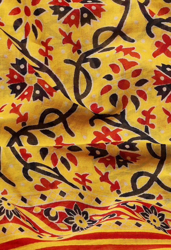 Yellow Pure Patola Printed Mulmul Cotton Saree-UNM59773