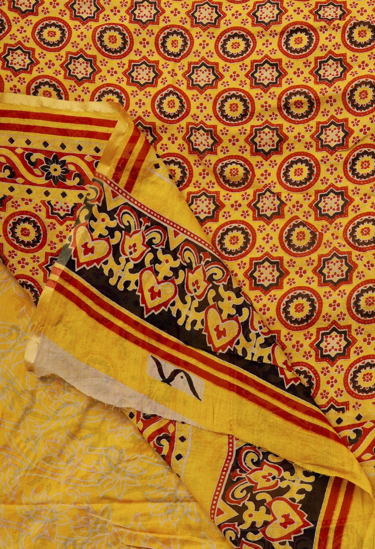 Online Shopping for Yellow Pure Patola Printed Mulmul Cotton Saree with Hand Block Prints from Rajasthan at Unnatisilks.comIndia
