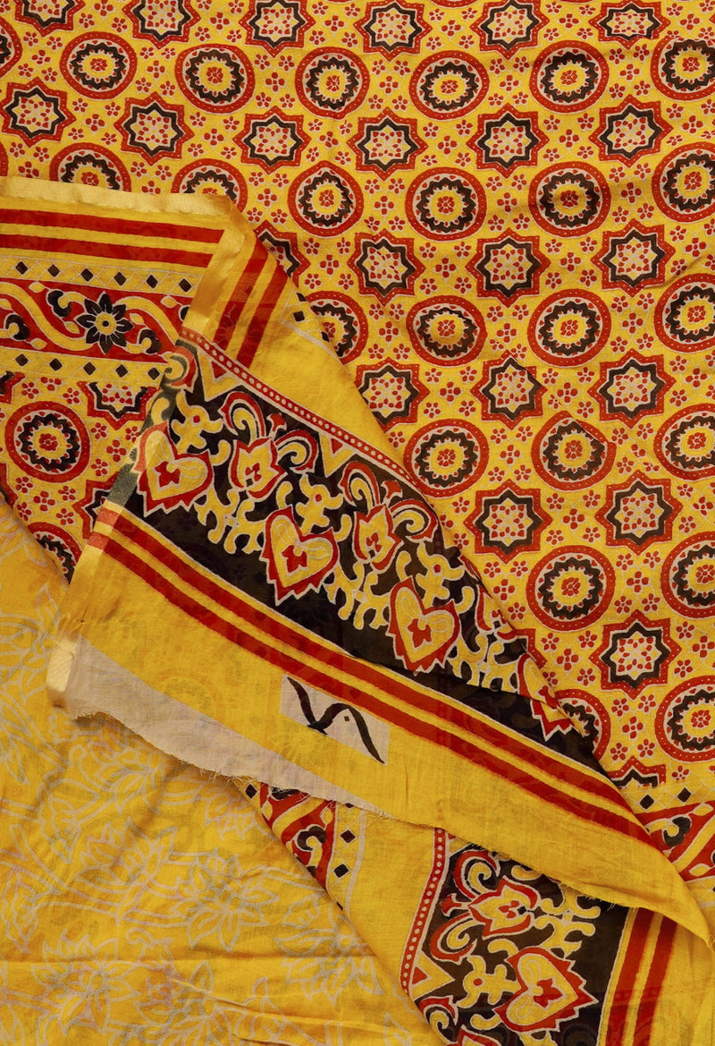 Online Shopping for Yellow Pure Patola Printed Mulmul Cotton Saree with Hand Block Prints from Rajasthan at Unnatisilks.comIndia

