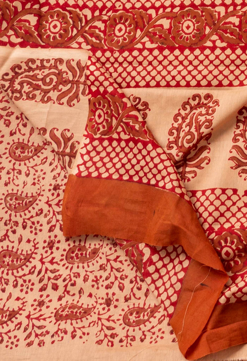 Online Shopping for Brown Pure Block Printed Mulmul Cotton Saree with Hand Block Prints from Rajasthan at Unnatisilks.comIndia
