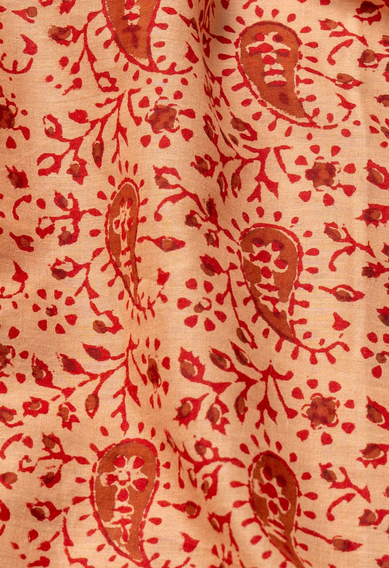 Brown Pure Block Printed Mulmul Cotton Saree