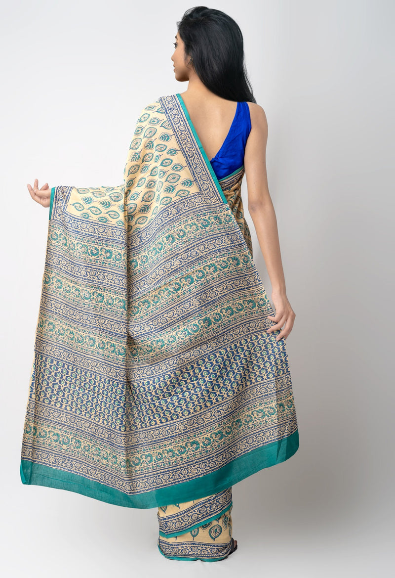 Online Shopping for Brown Pure Block Printed Mulmul Cotton Saree with Hand Block Prints from Rajasthan at Unnatisilks.comIndia
