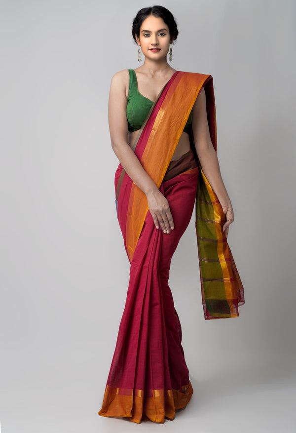 Maroon Pure Pavani Mangalagiri Cotton Saree