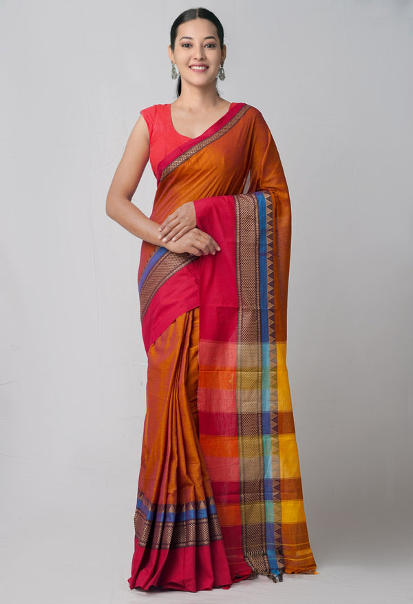 Online Shopping for Rust Orange Pure Handloom Pavani Narayanpet Cotton Saree with Weaving from Andhra Pradesh at Unnatisilks.comIndia

