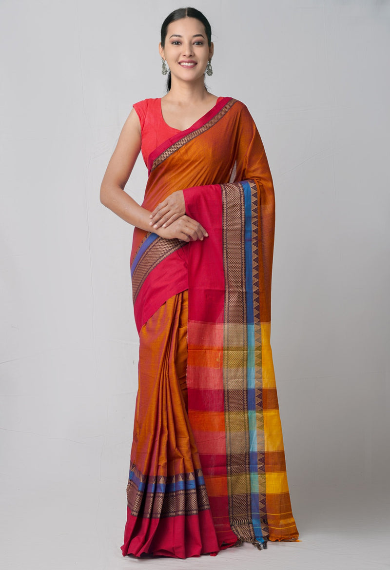 Online Shopping for Rust Orange Pure Handloom Pavani Narayanpet Cotton Saree with Weaving from Andhra Pradesh at Unnatisilks.comIndia
