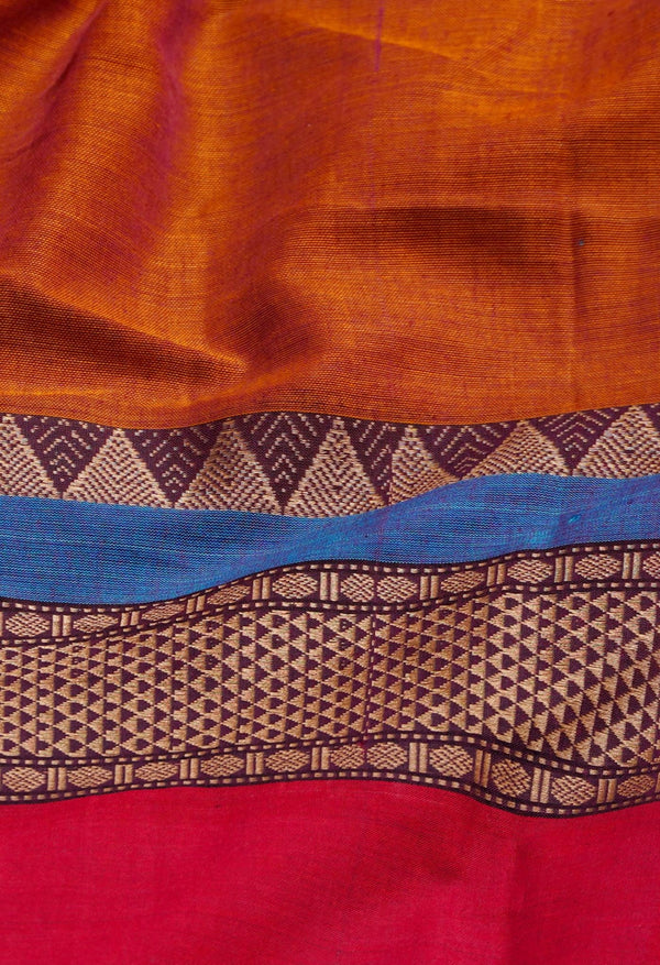 Rust Orange Pure Handloom Pavani Kanchi Cotton Saree