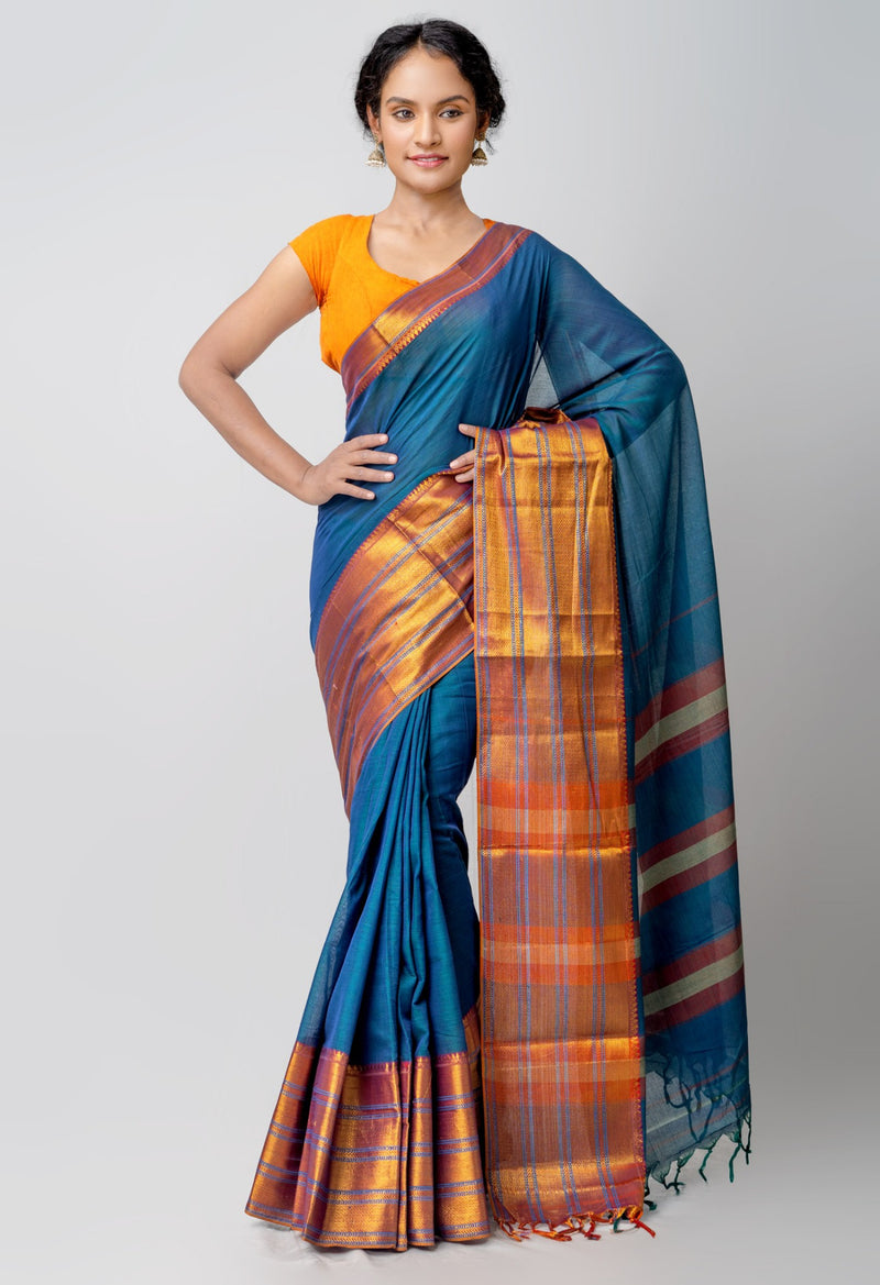 Blue-Green Pure Handloom Pavani Narayanpet Cotton Saree