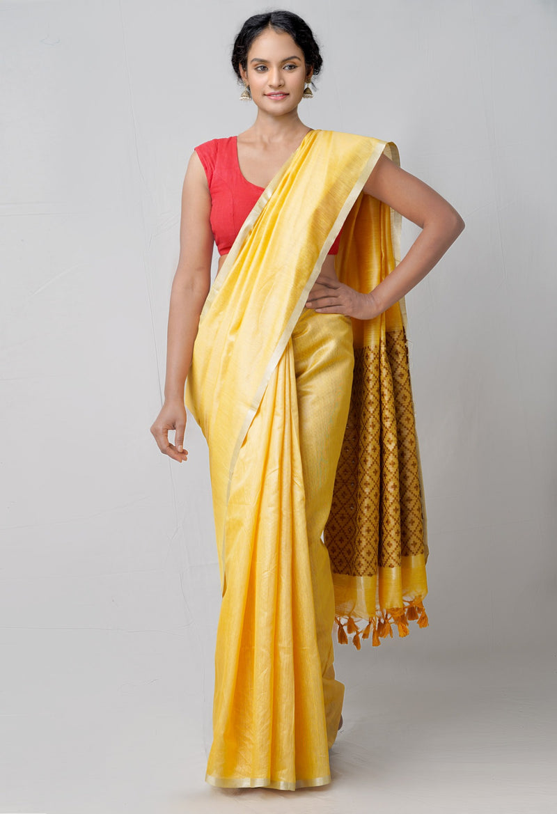 Yellow  Kanjivaram Silk Cotton Saree-UNM60216