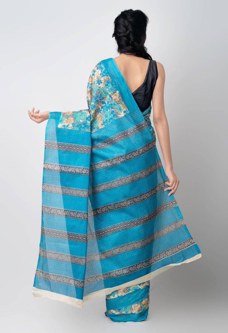 Online Shopping for Multi Pure Krisha Cotton Saree with Hand Block Prints from Rajasthan at Unnatisilks.comIndia
