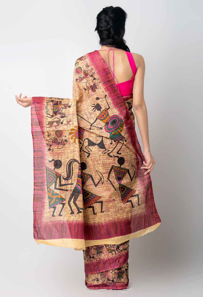 Online Shopping for Brown Pure Krisha Cotton Saree with Hand Block Prints from Rajasthan at Unnatisilks.comIndia
