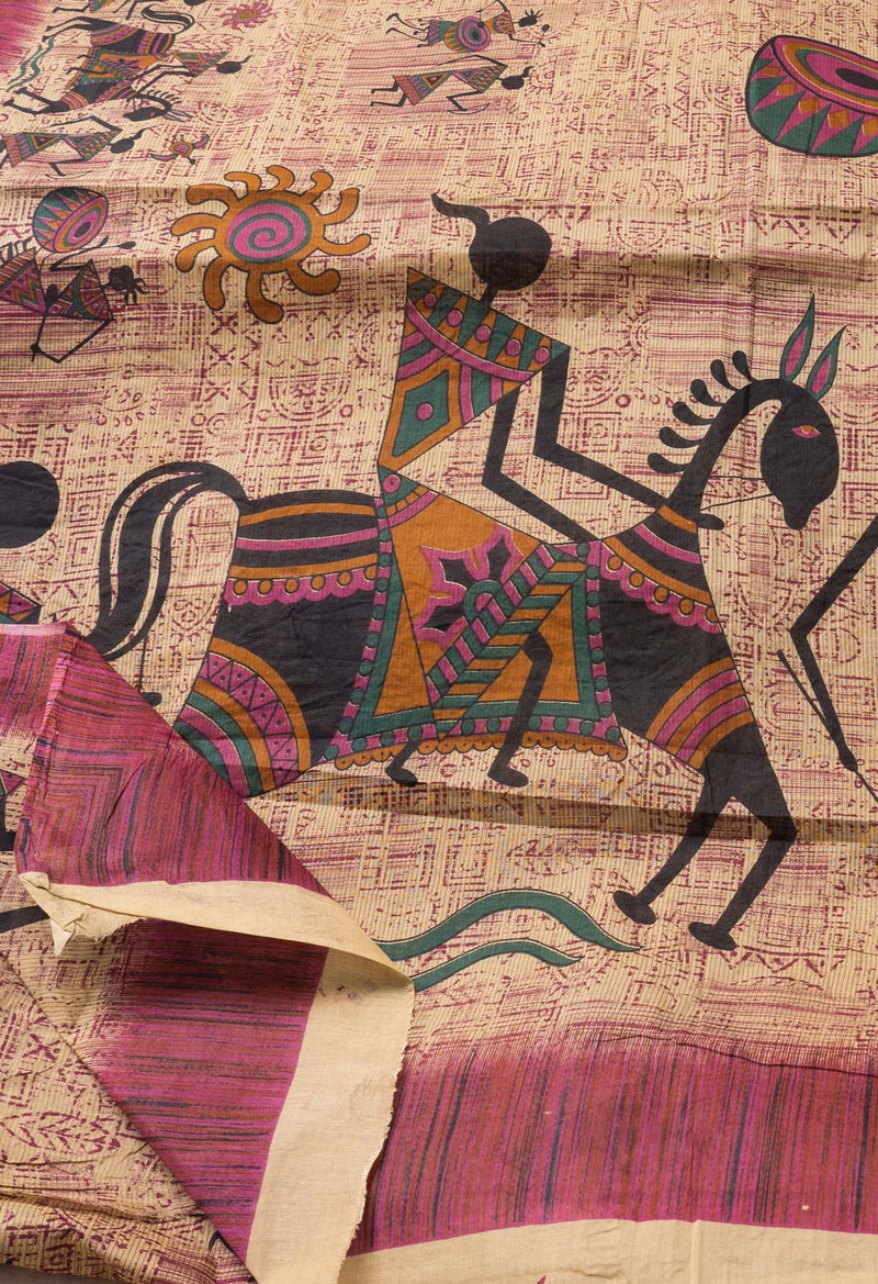 Online Shopping for Brown Pure Krisha Cotton Saree with Hand Block Prints from Rajasthan at Unnatisilks.comIndia
