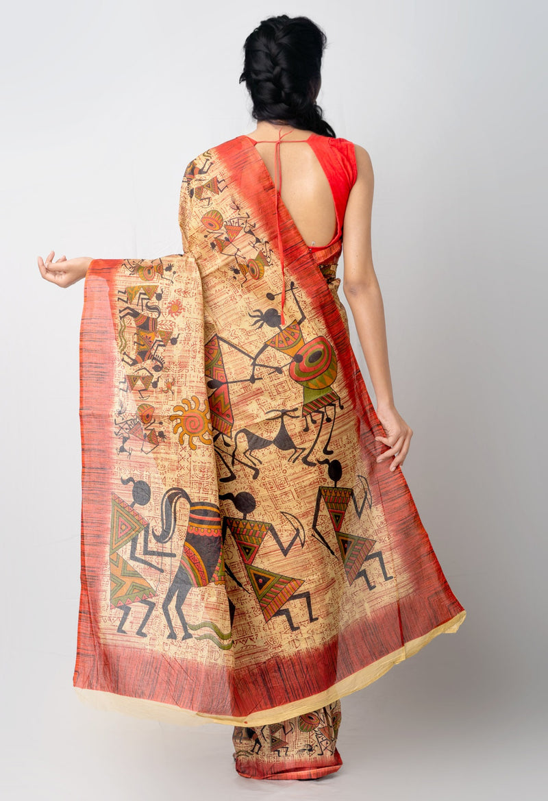 Online Shopping for Brown Pure Krisha Cotton Saree with Hand Block Prints from Rajasthan at Unnatisilks.comIndia
