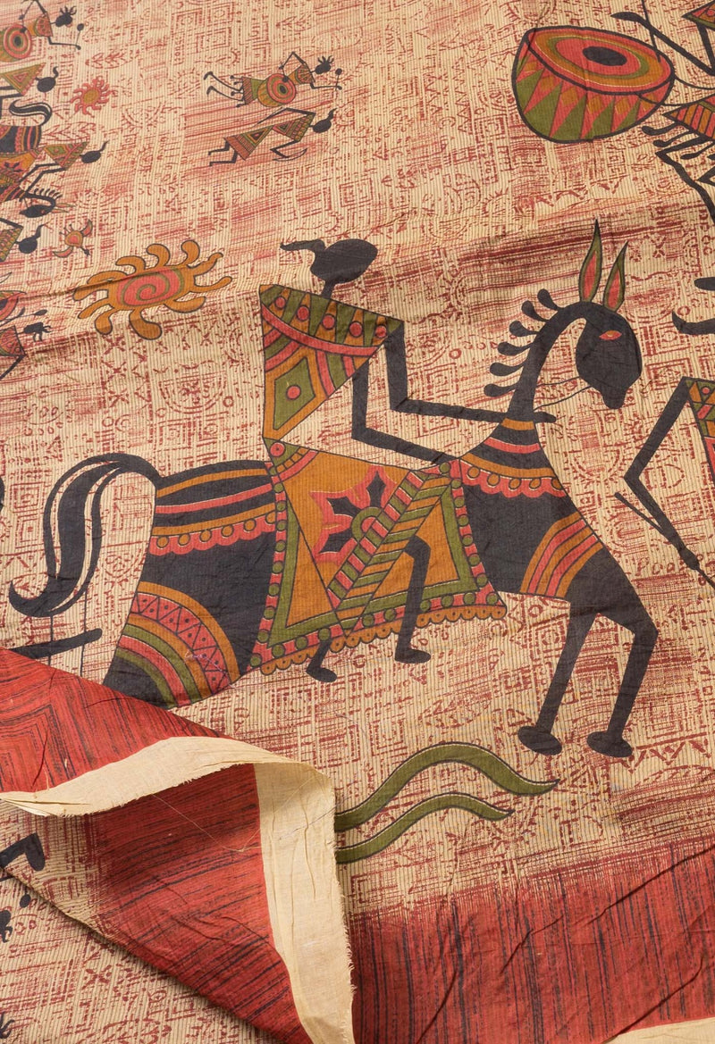 Online Shopping for Brown Pure Krisha Cotton Saree with Hand Block Prints from Rajasthan at Unnatisilks.comIndia
