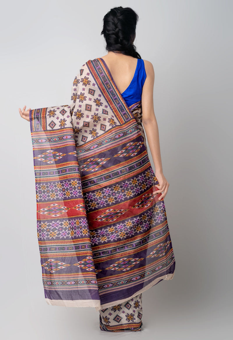 Online Shopping for Beige Pure Krisha Cotton Saree with Hand Block Prints from Rajasthan at Unnatisilks.comIndia
