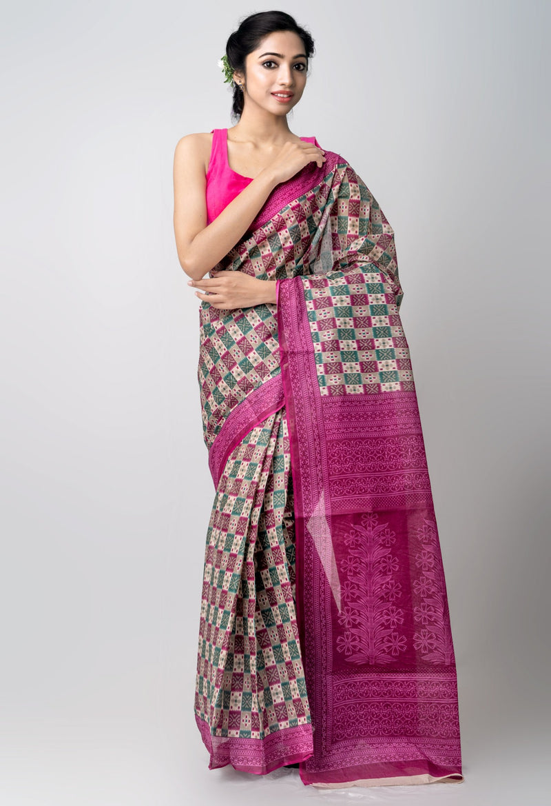 Online Shopping for Multi Pure Krisha Cotton Saree with Hand Block Prints from Rajasthan at Unnatisilks.comIndia
