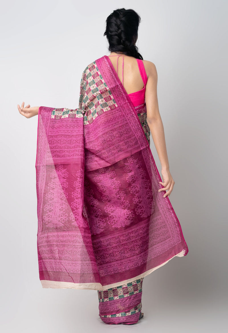 Online Shopping for Multi Pure Krisha Cotton Saree with Hand Block Prints from Rajasthan at Unnatisilks.comIndia

