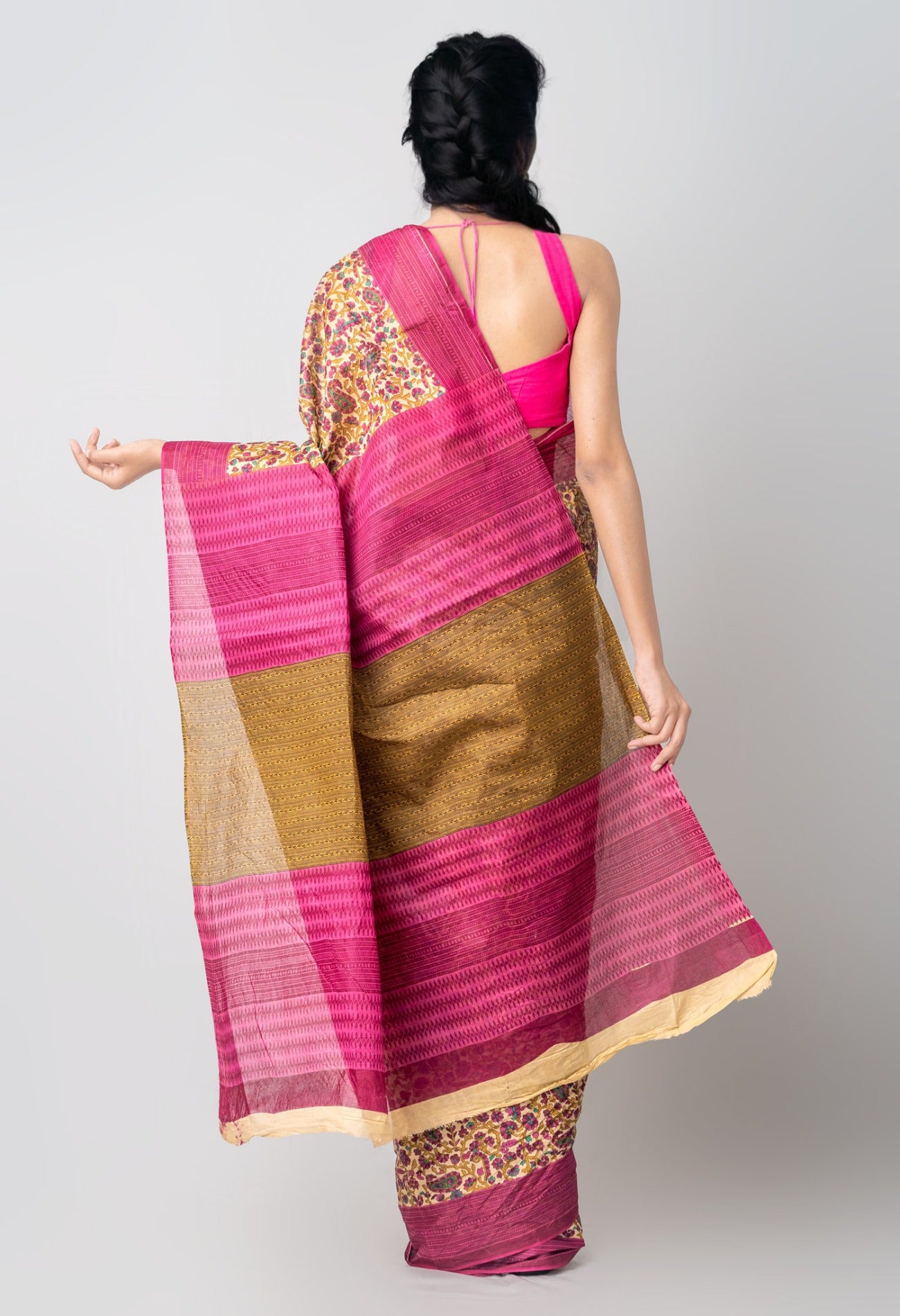 Online Shopping for Brown Pure Krisha Cotton Saree with Hand Block Prints from Rajasthan at Unnatisilks.comIndia

