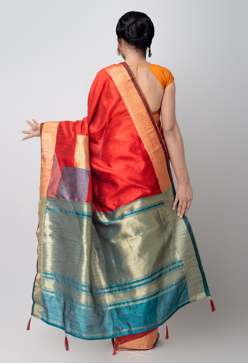 Online Shopping for Red  Kanjivaram Silk Cotton Saree with Weaving from Tamilnadu at Unnatisilks.comIndia
