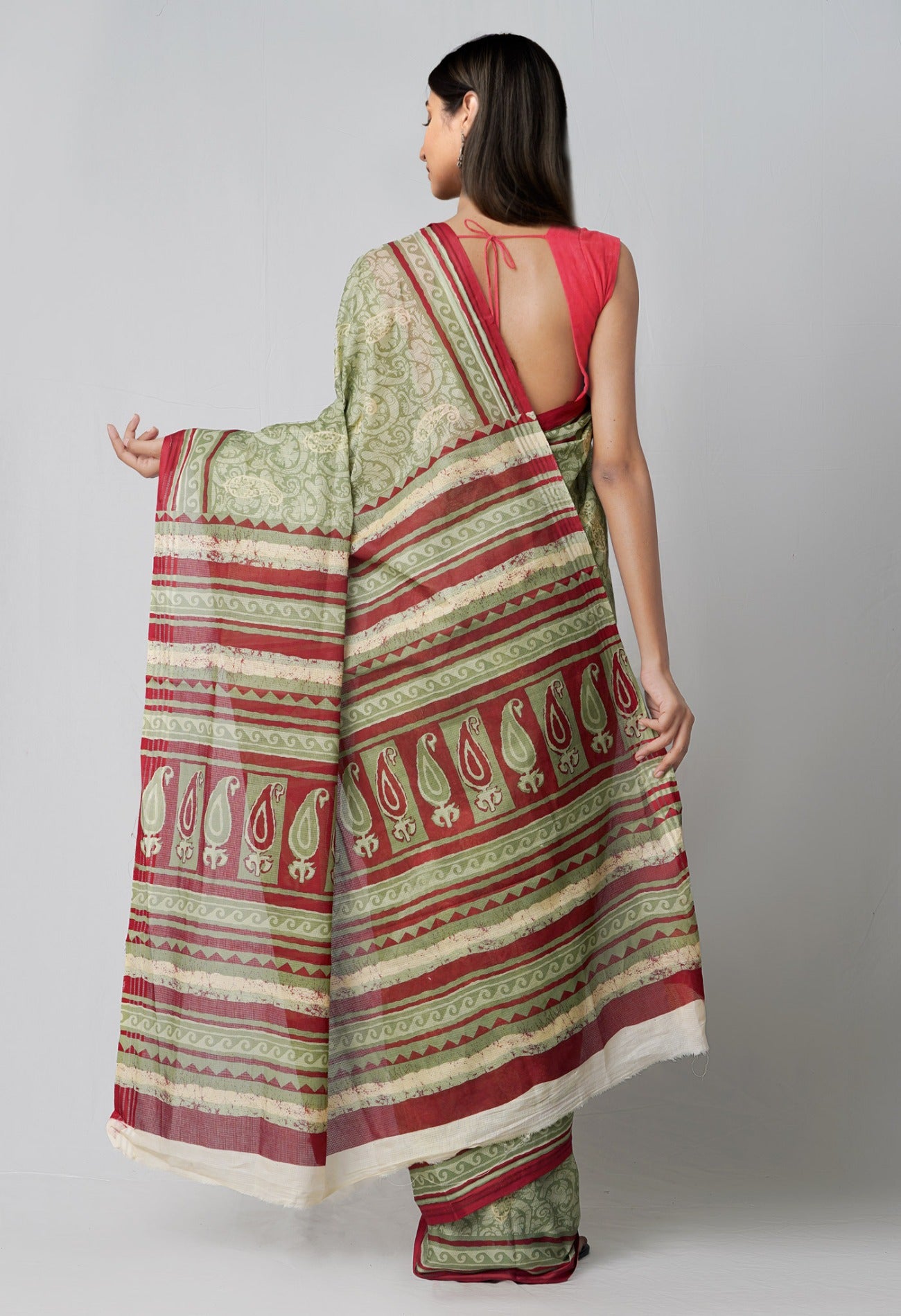 Online Shopping for Green Pure Krisha Cotton Saree with Hand Block Prints from Rajasthan at Unnatisilks.comIndia
