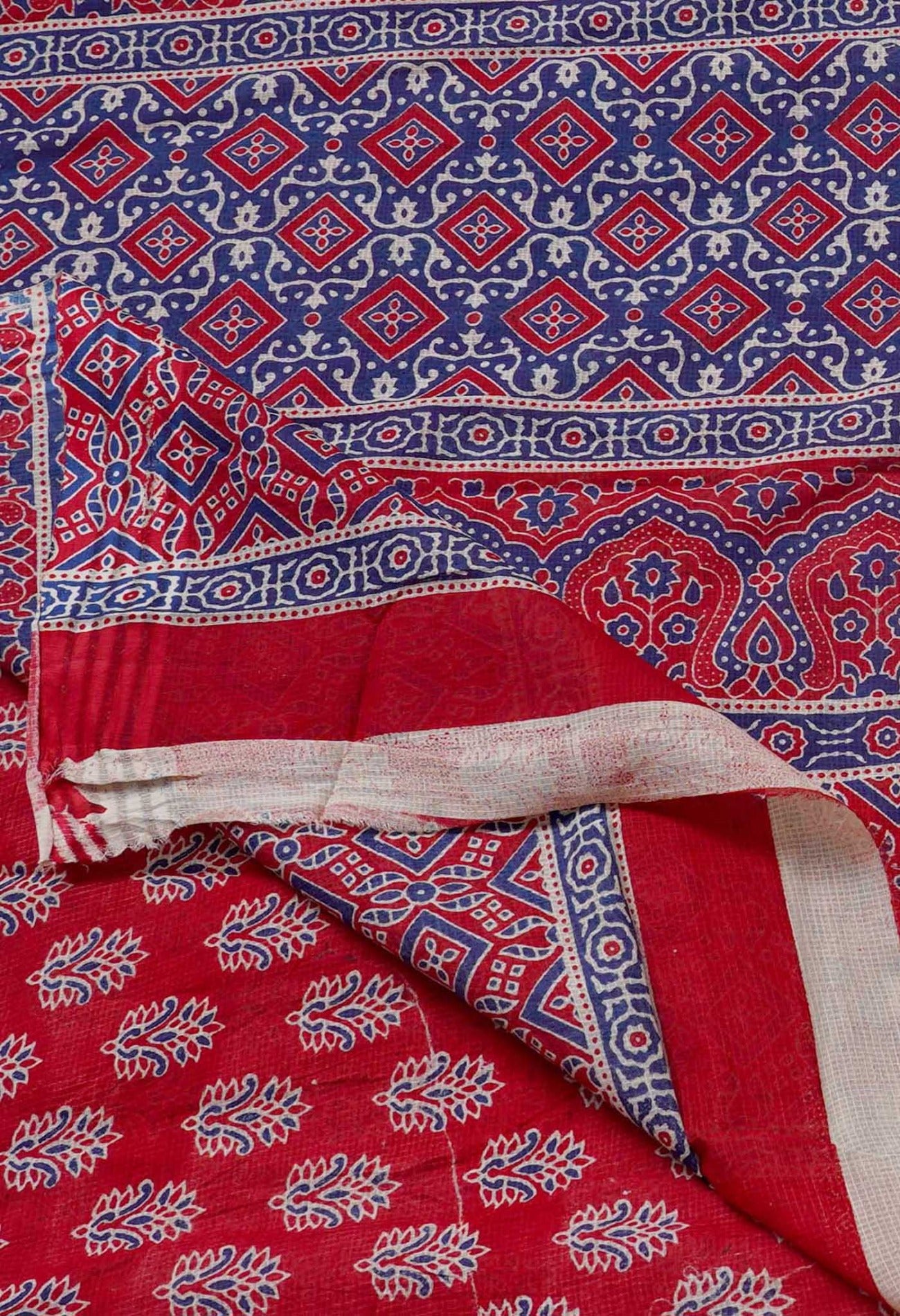 Online Shopping for Red Pure Krisha Cotton Saree with Hand Block Prints from Rajasthan at Unnatisilks.comIndia
