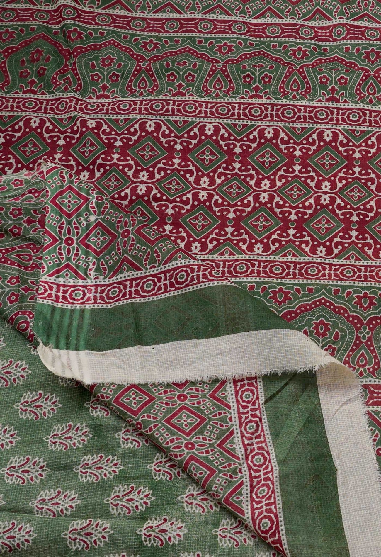 Online Shopping for Green Pure Krisha Cotton Saree with Hand Block Prints from Rajasthan at Unnatisilks.comIndia
