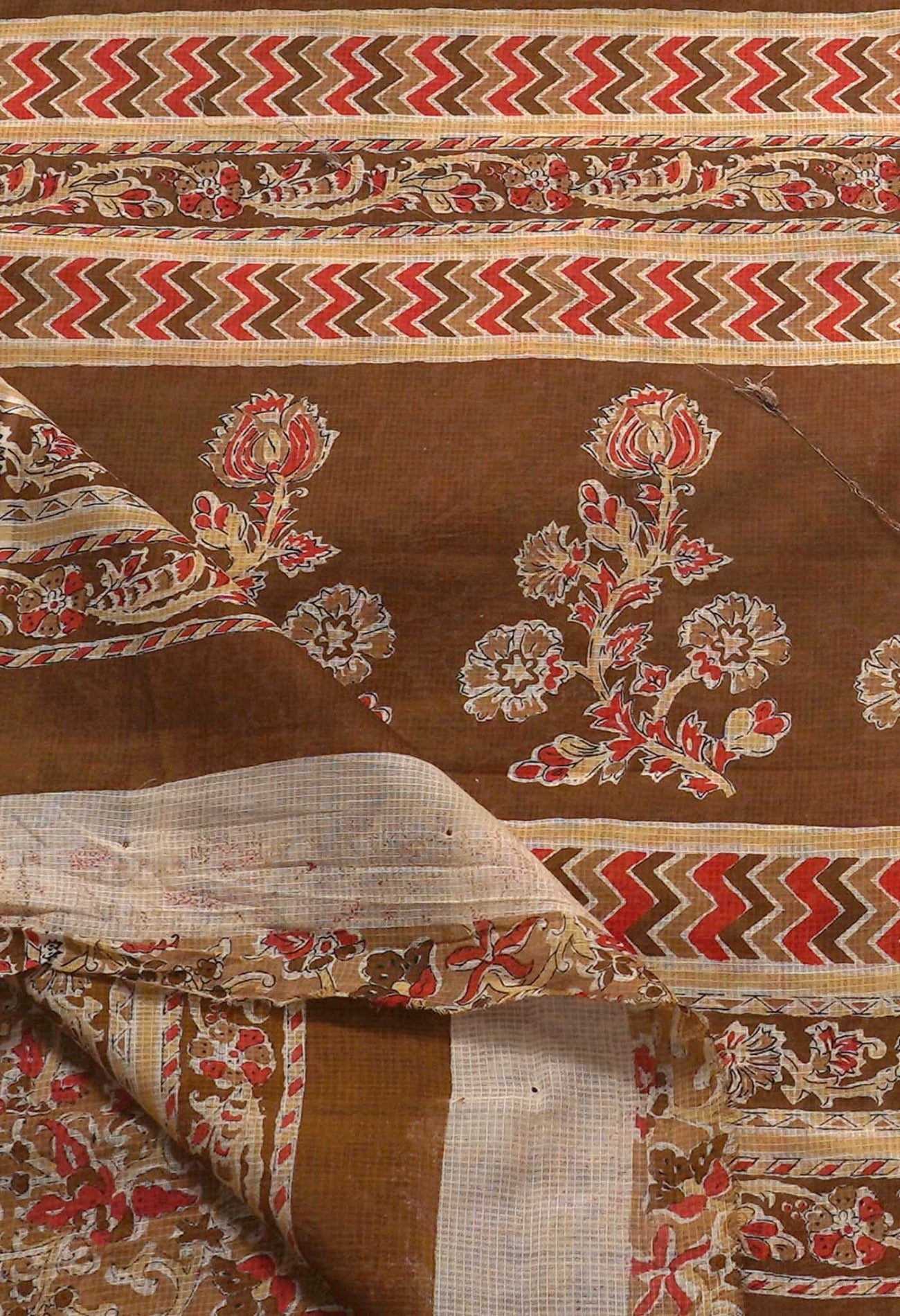 Online Shopping for Brown Pure Krisha Cotton Saree with Hand Block Prints from Rajasthan at Unnatisilks.comIndia
