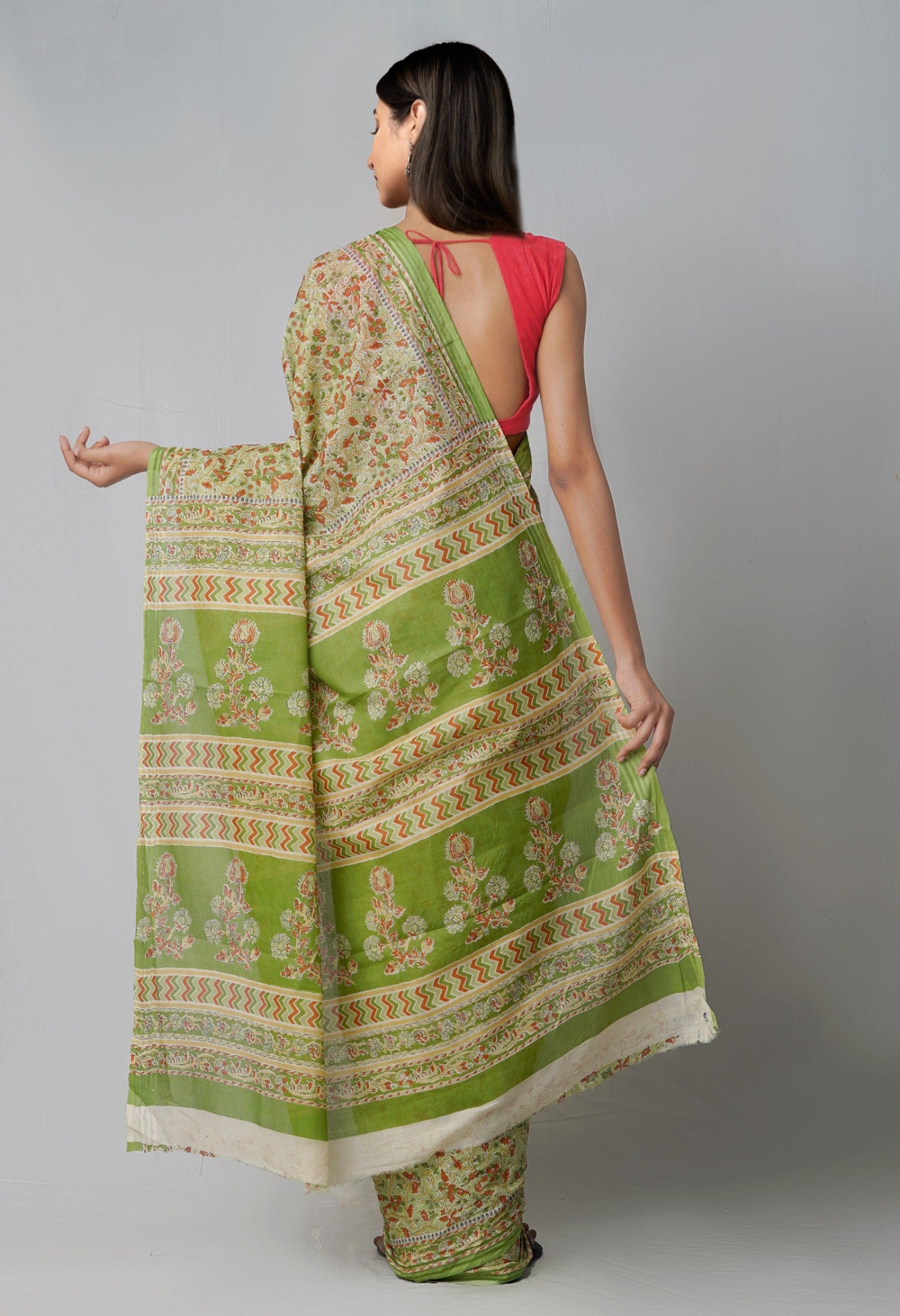 Online Shopping for Green Pure Krisha Cotton Saree with Hand Block Prints from Rajasthan at Unnatisilks.comIndia
