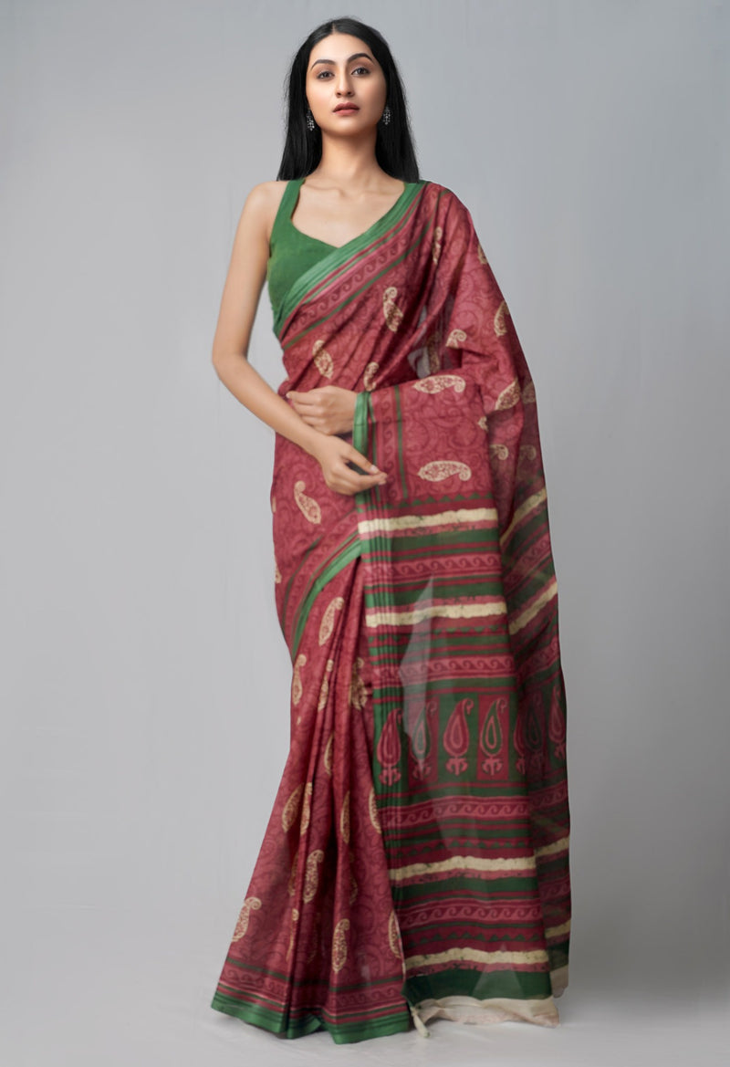 Burgundy Pure Krisha Cotton Saree