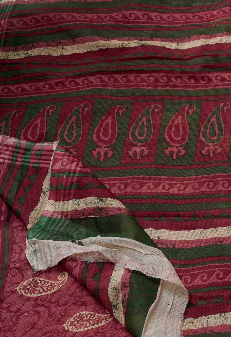 Online Shopping for Burgundy Pure Krisha Cotton Saree with Hand Block Prints from Rajasthan at Unnatisilks.comIndia
