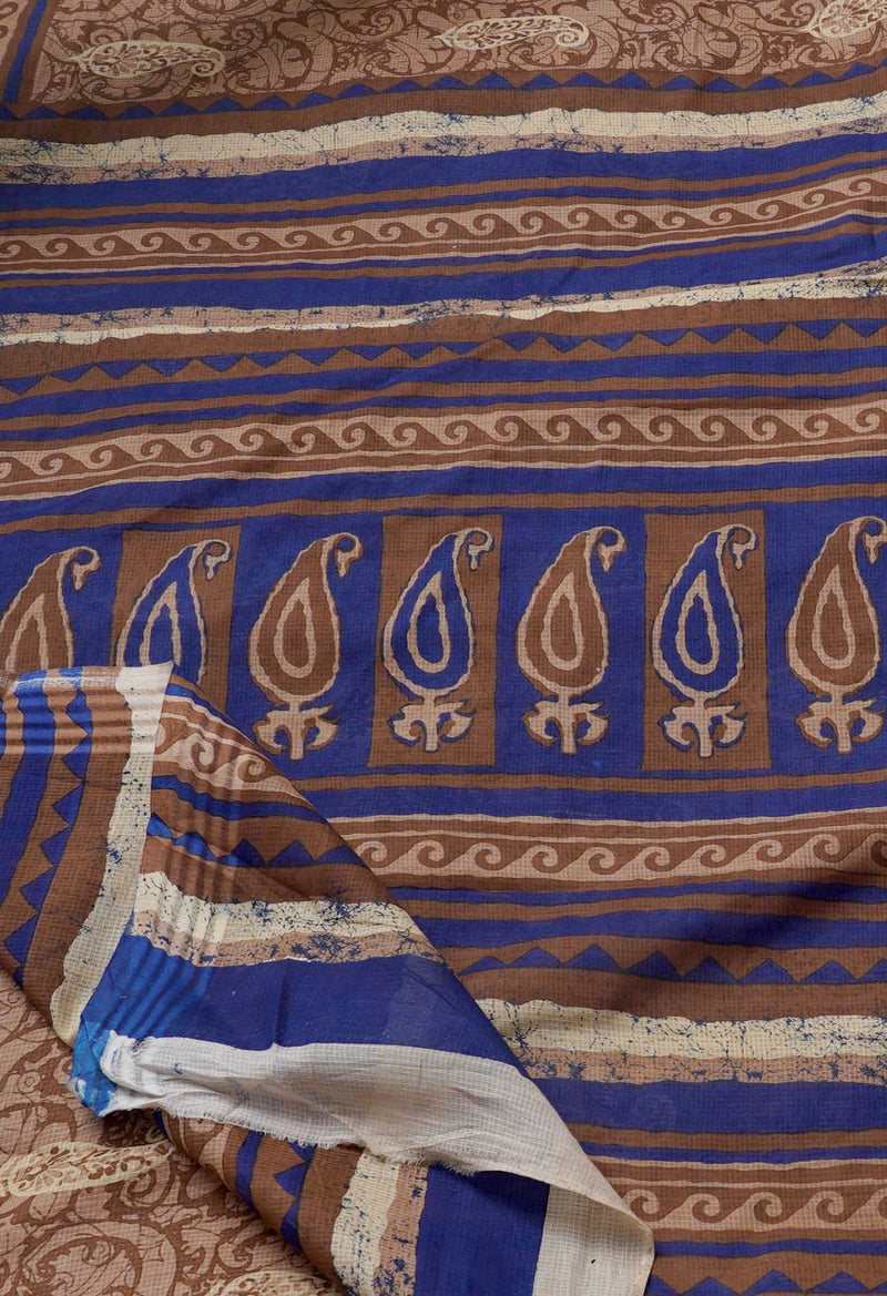 Online Shopping for Brown Pure Krisha Cotton Saree with Hand Block Prints from Rajasthan at Unnatisilks.comIndia
