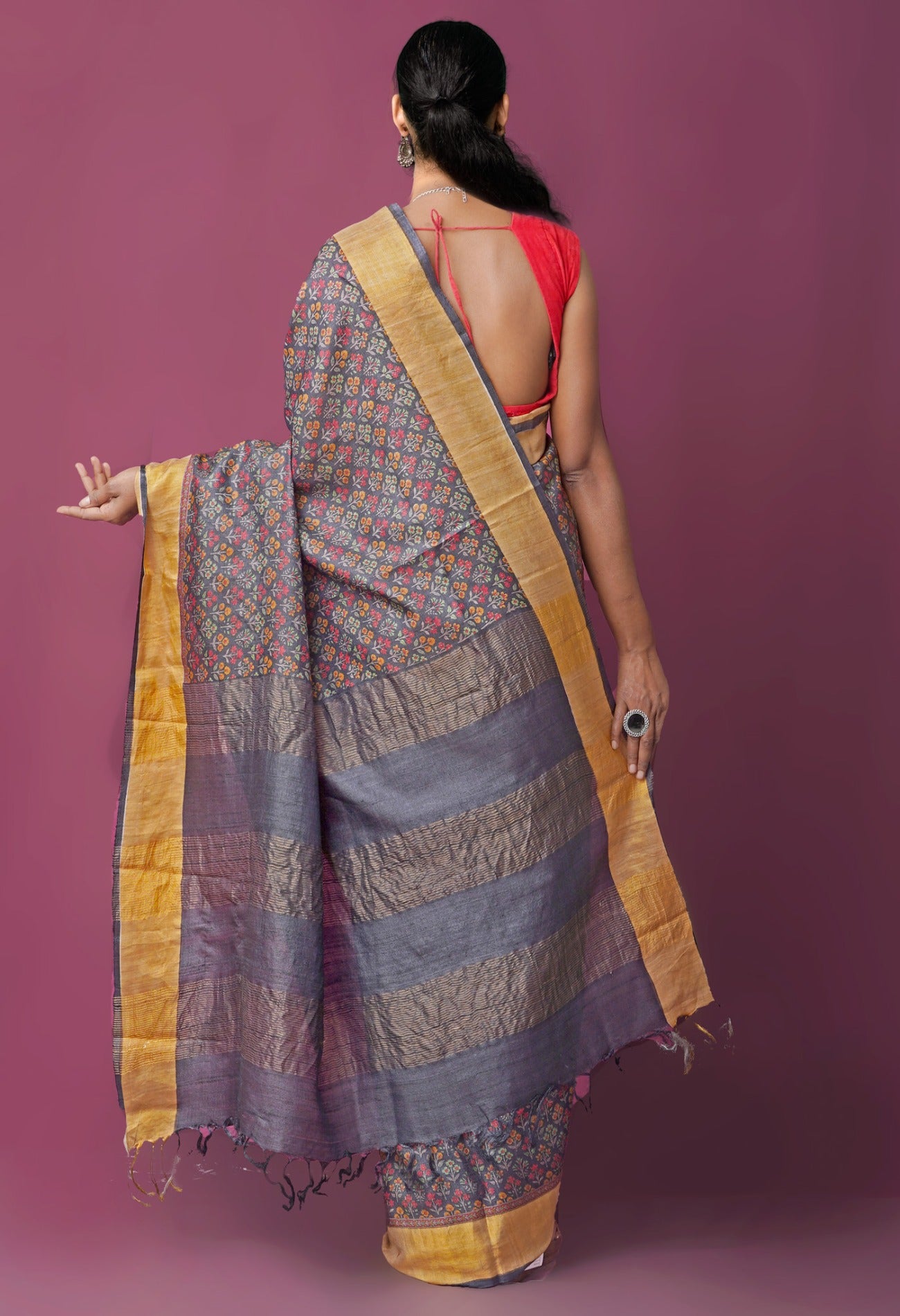 Online Shopping for Blue Pure Handloom Bengal Tussar Silk Saree with Hand Block Prints from West Bengal at Unnatisilks.comIndia
