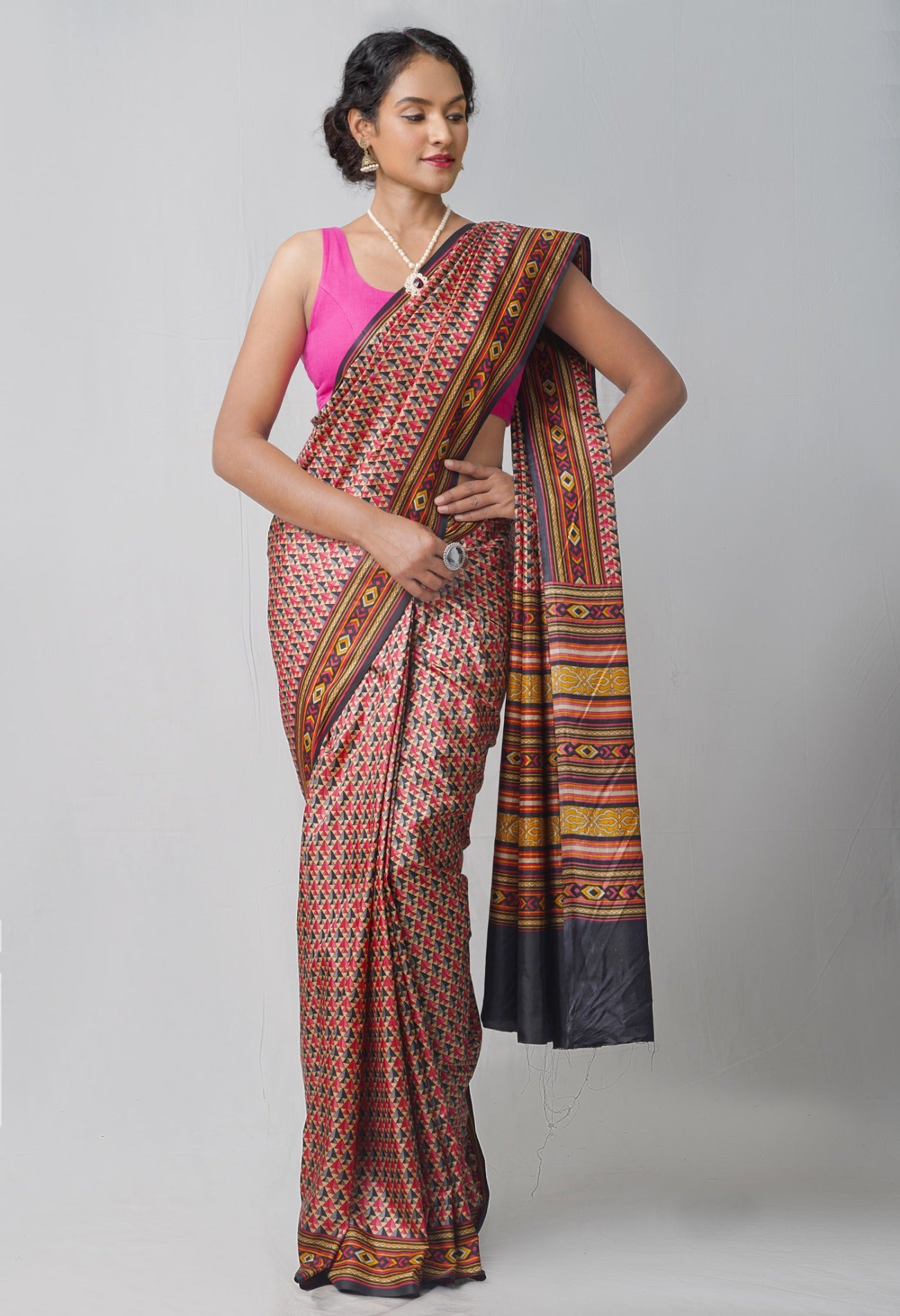 Online Shopping for Multi  Block Printed Mysore Soft Silk Saree with Hand Block Prints from Karnataka at Unnatisilks.comIndia
