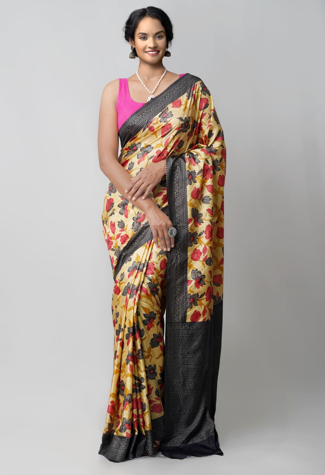 Online Shopping for Brown  Block Printed Mysore Soft Silk Saree with Hand Block Prints from Karnataka at Unnatisilks.comIndia
