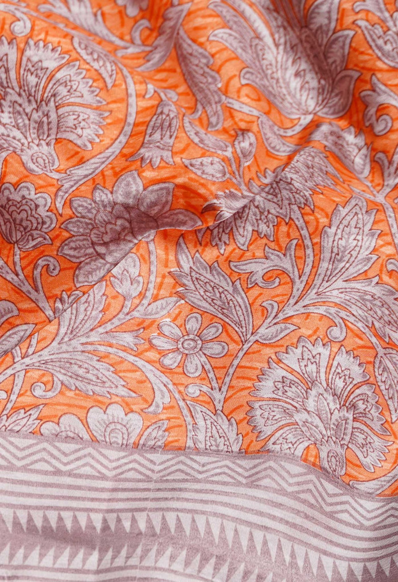 Orange  Block Printed Mysore Soft Silk Saree-UNM60399