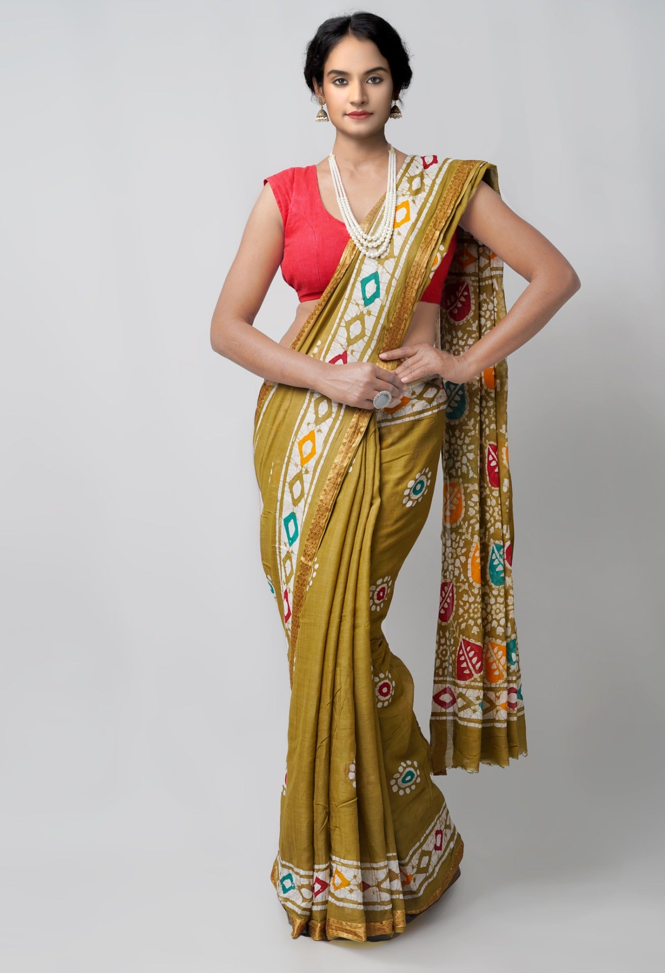 Online Shopping for Brown Pure Hand Batik Mulmul Cotton Saree with Batik from Rajasthan at Unnatisilks.comIndia
