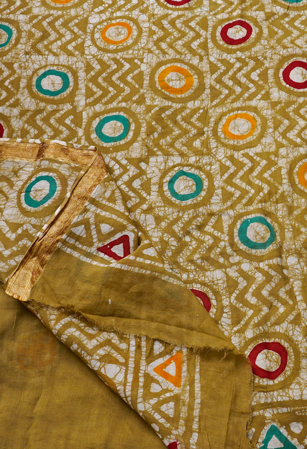 Brown Pure Hand Batik Mulmul Cotton Saree-UNM60405