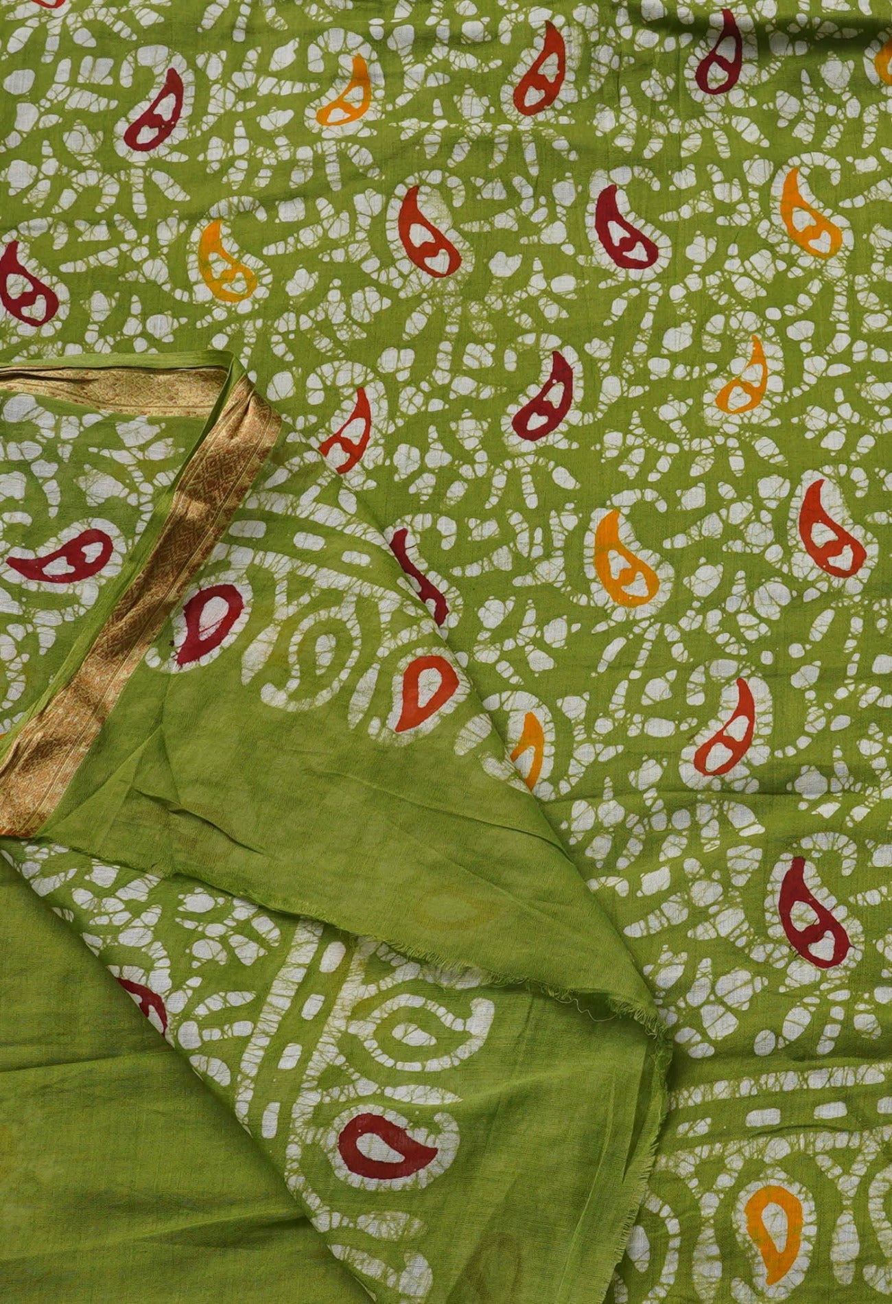 Online Shopping for Green Pure Hand Batik Mulmul Cotton Saree with Batik from Rajasthan at Unnatisilks.comIndia
