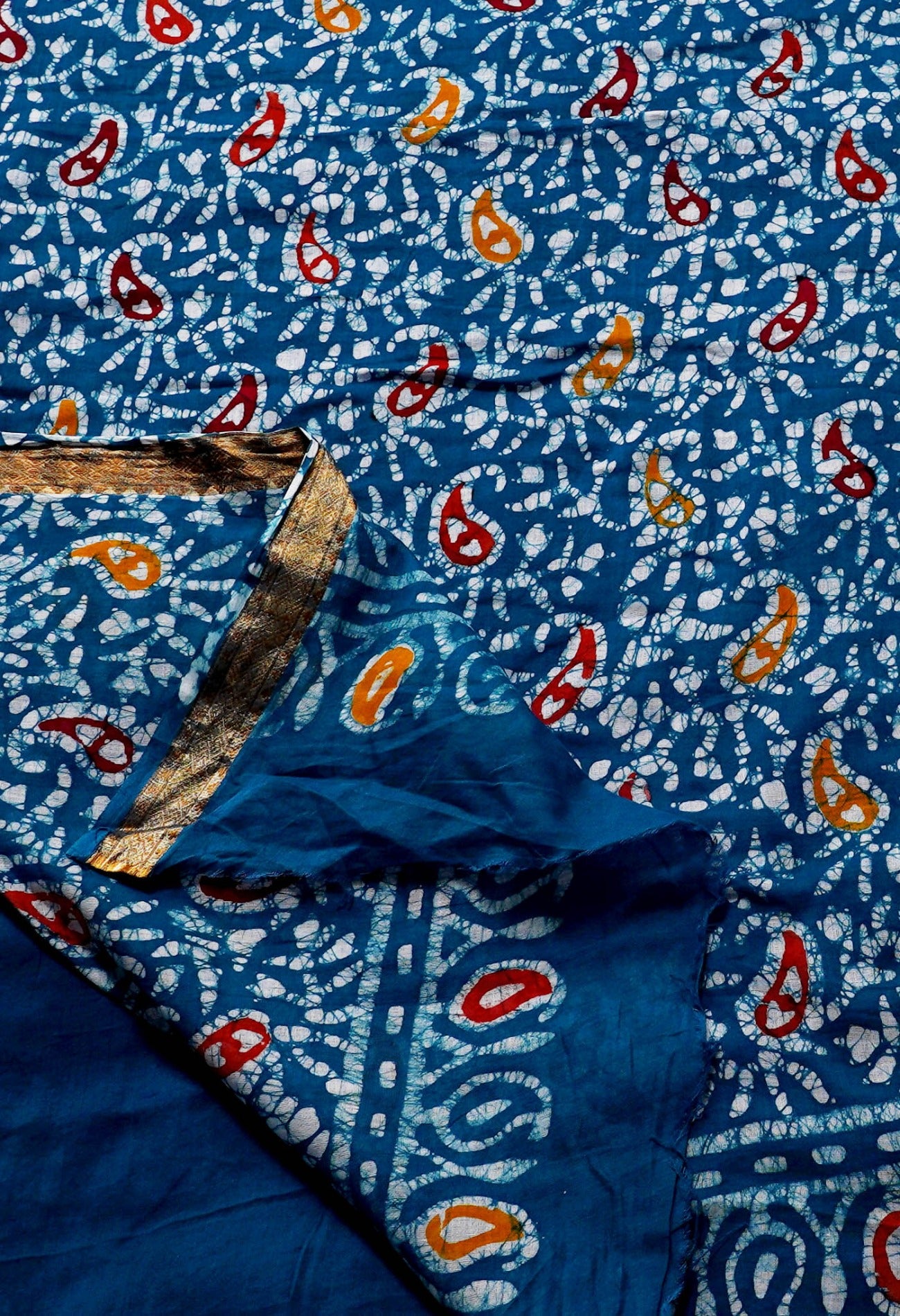Online Shopping for Teal Blue Pure Hand Batik Mulmul Cotton Saree with Batik from Rajasthan at Unnatisilks.comIndia
