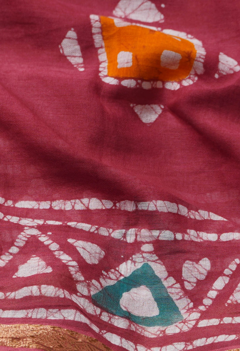 Pink Pure Hand Batik Mulmul Cotton Saree