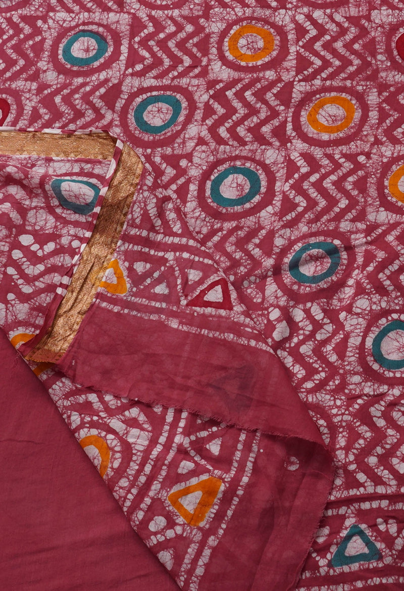 Online Shopping for Pink Pure Hand Batik Mulmul Cotton Saree with Batik from Rajasthan at Unnatisilks.comIndia
