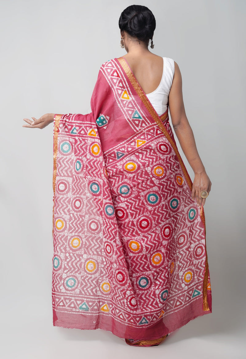 Online Shopping for Pink Pure Hand Batik Mulmul Cotton Saree with Batik from Rajasthan at Unnatisilks.comIndia
