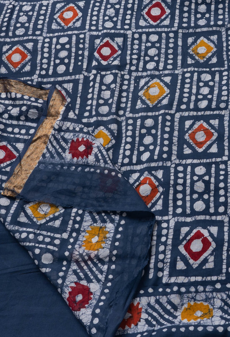 Online Shopping for Navy Blue Pure Hand Batik Mulmul Cotton Saree with Batik from Rajasthan at Unnatisilks.comIndia
