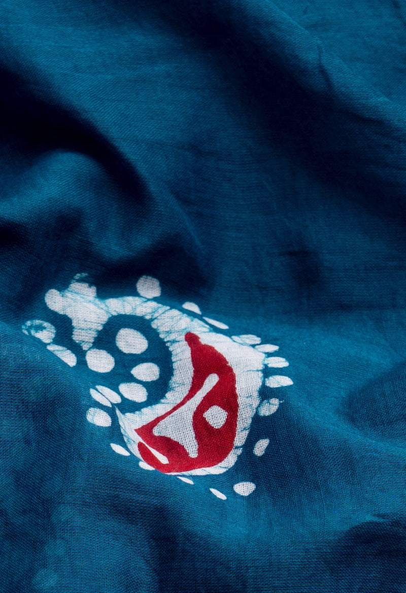 Online Shopping for Teal Blue Pure Hand Batik Mulmul Cotton Saree with Batik from Rajasthan at Unnatisilks.comIndia
