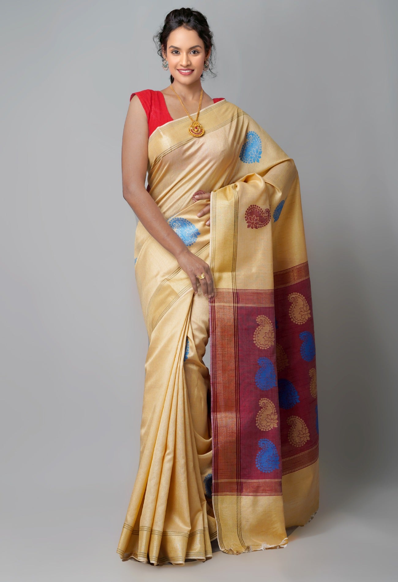 Brown  Bengal Linen Saree-UNM60436