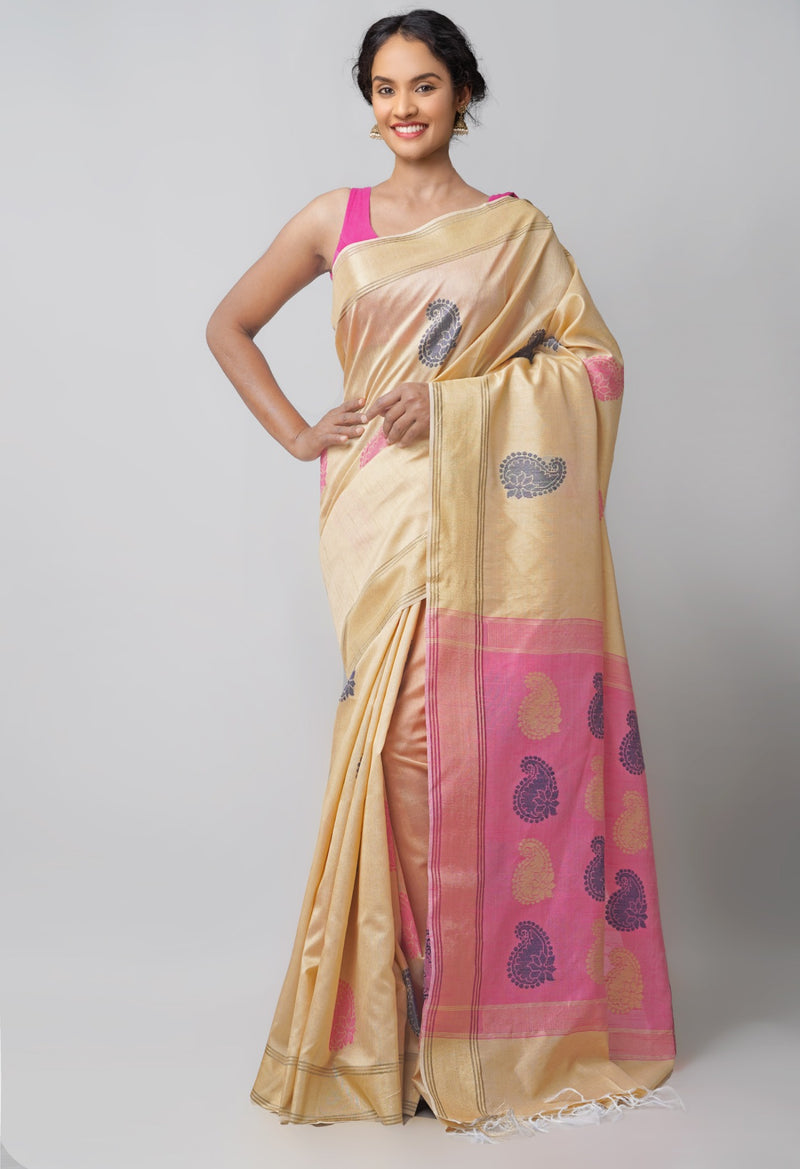 Online Shopping for Brown  Bengal Linen Saree with Weaving from West Bengal at Unnatisilks.comIndia
