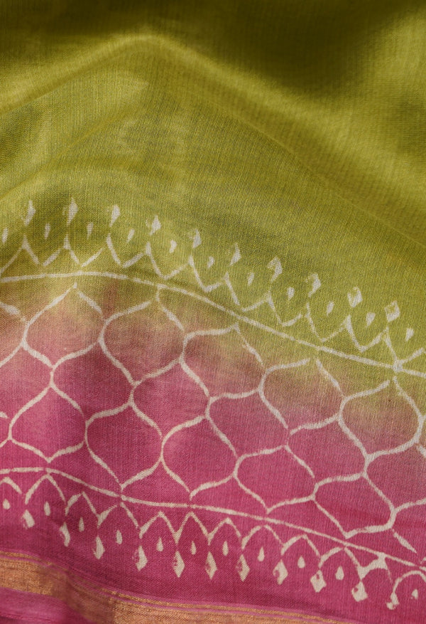 Green Pure Hand Block Printed Chanderi Sico Saree-unm60458