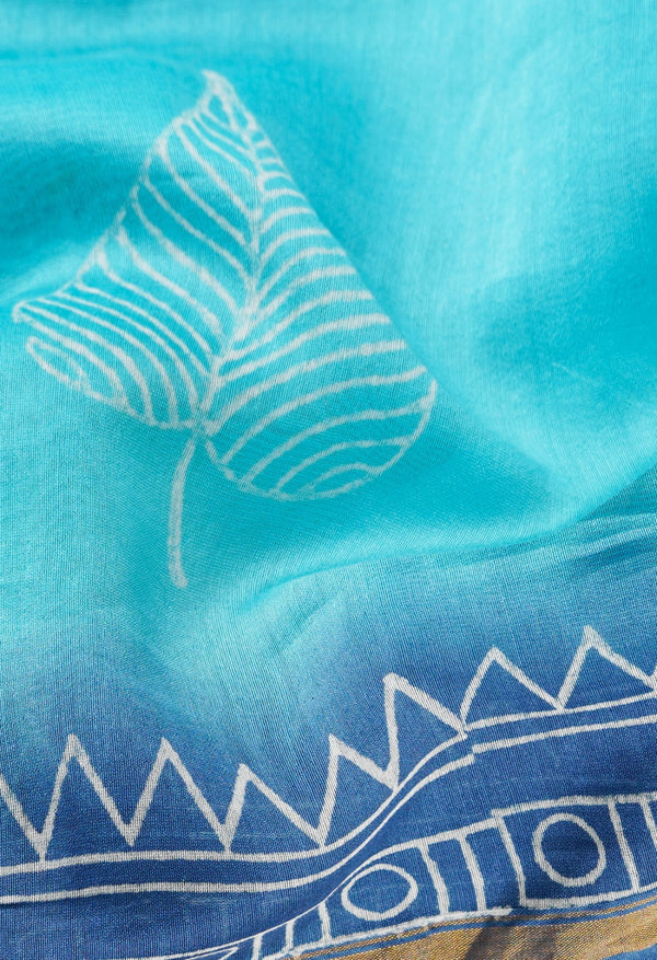 Blue Pure Hand Block Printed Chanderi Sico Saree