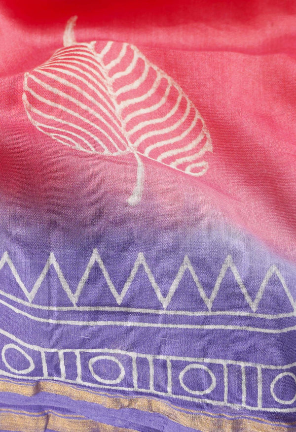 Red Pure Hand Block Printed Chanderi Sico Saree-UNM60465
